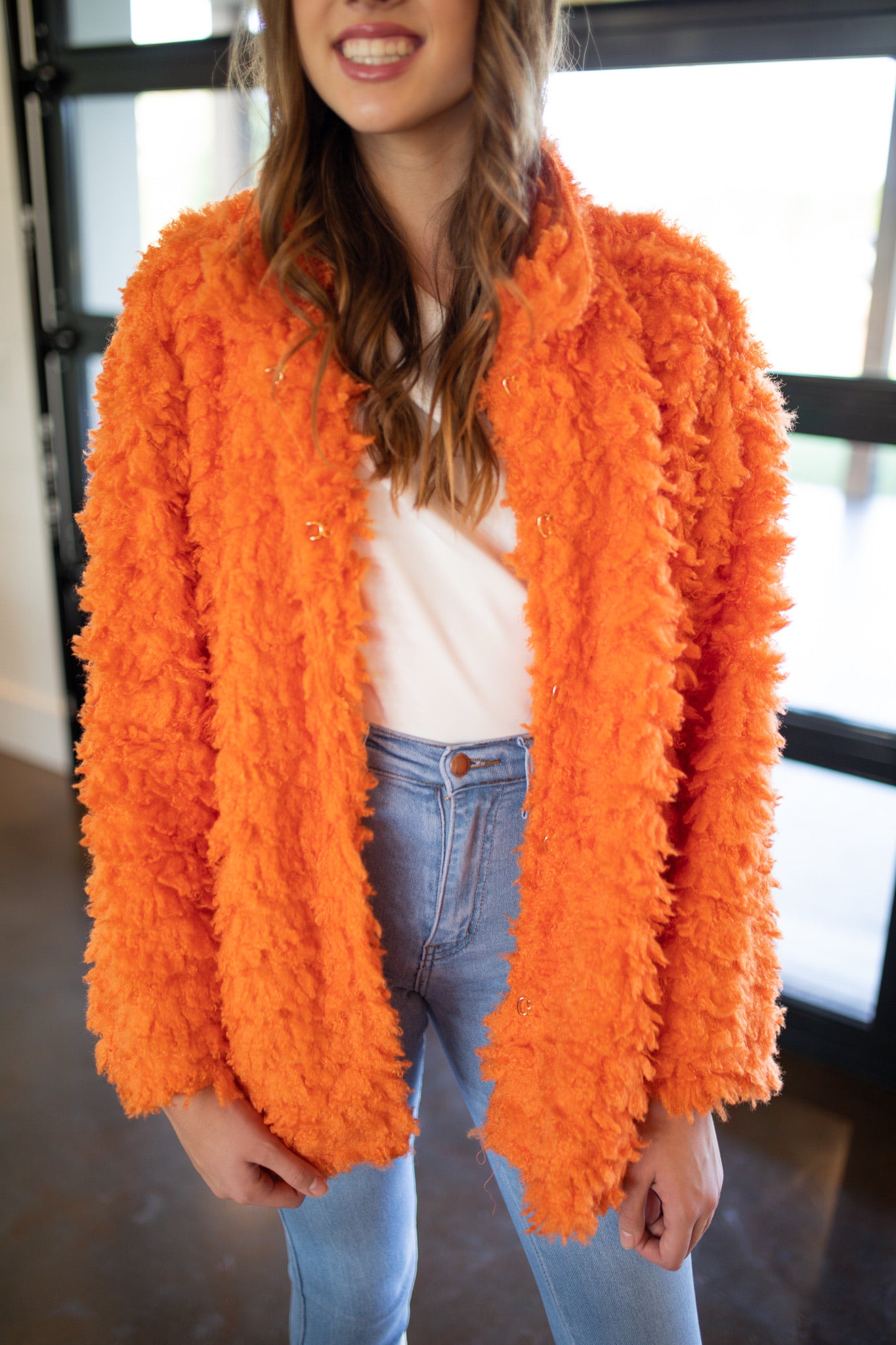 HOT TO HANDLE - ORANGE FURRY JACKET