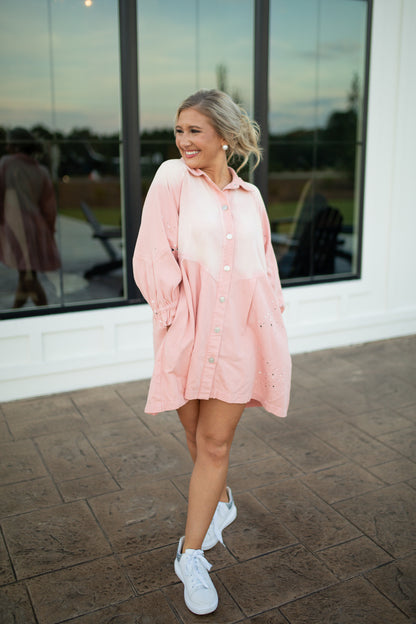 DANCE HER HOME - BLUSH BUTTON DOWN DRESS