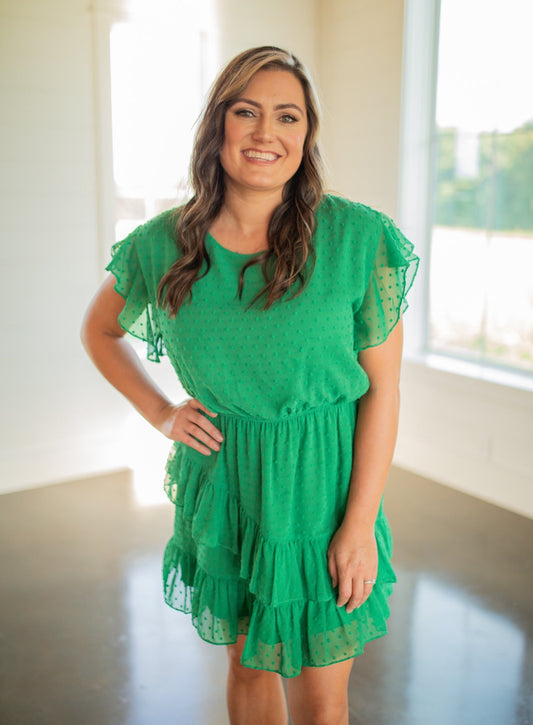 HAPPY DAY - GREEN RUFFLE DRESS