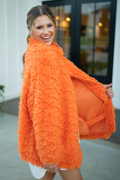 HOT TO HANDLE - ORANGE FURRY JACKET