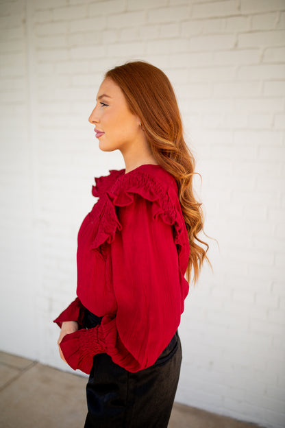 WINE DOWN - RUFFLE TOP