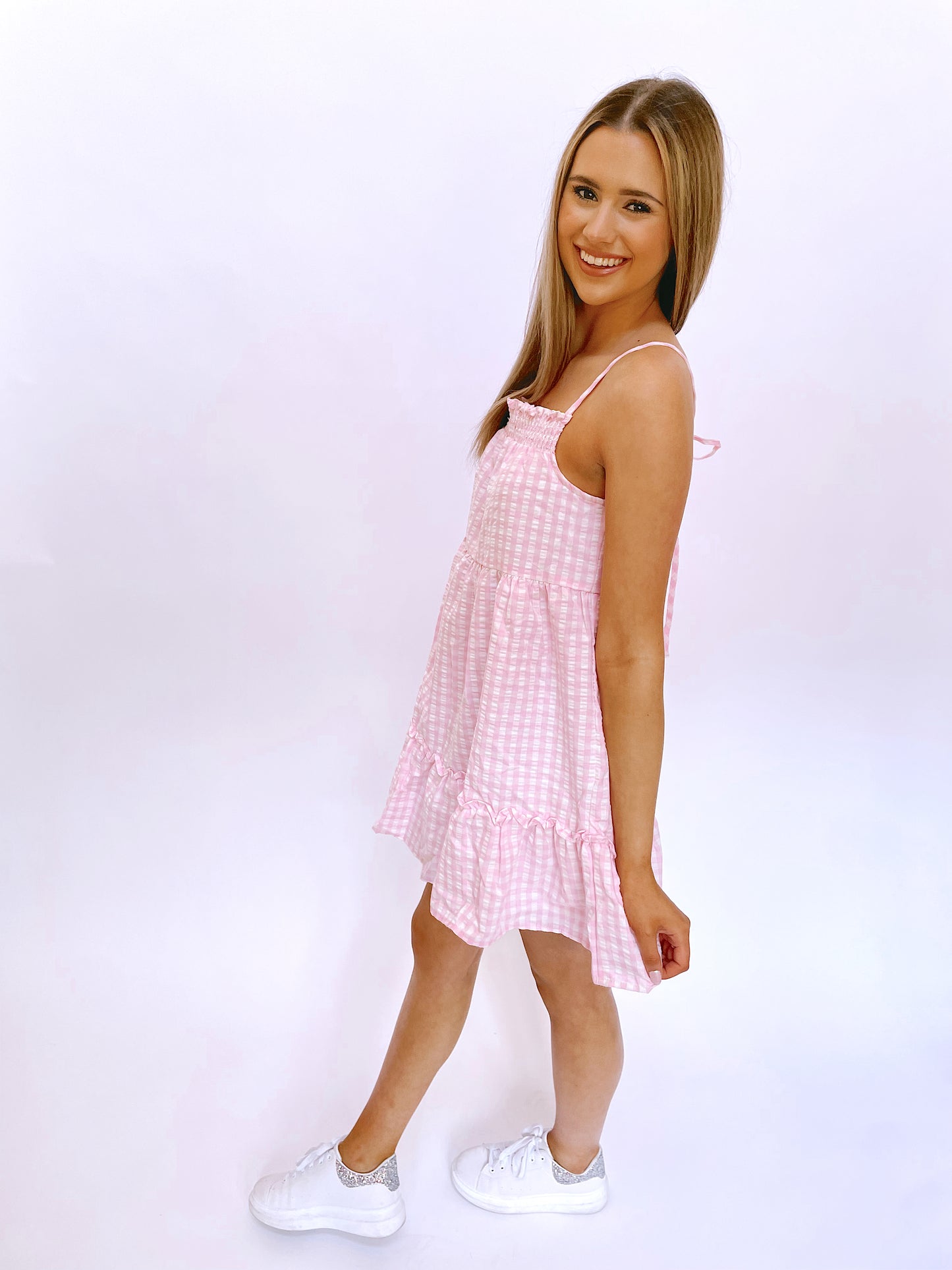 ANNIE GINGHAM DRESS - PINK/WHITE