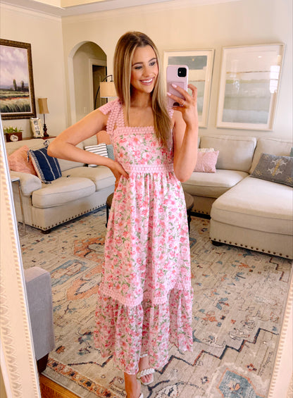 ROSE MIDI DRESS - PINK/WHITE